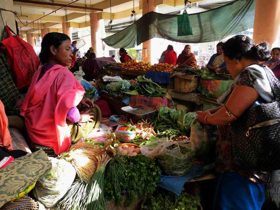 Fresh greens on sale at Ima Keithel in Imphal.