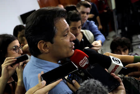 Fernando Haddad, presidential candidate of Brazil's leftist Workers' Party (PT), attends a news conference in Sao Paulo, Brazil October 16, 2018. REUTERS/Paulo Whitaker