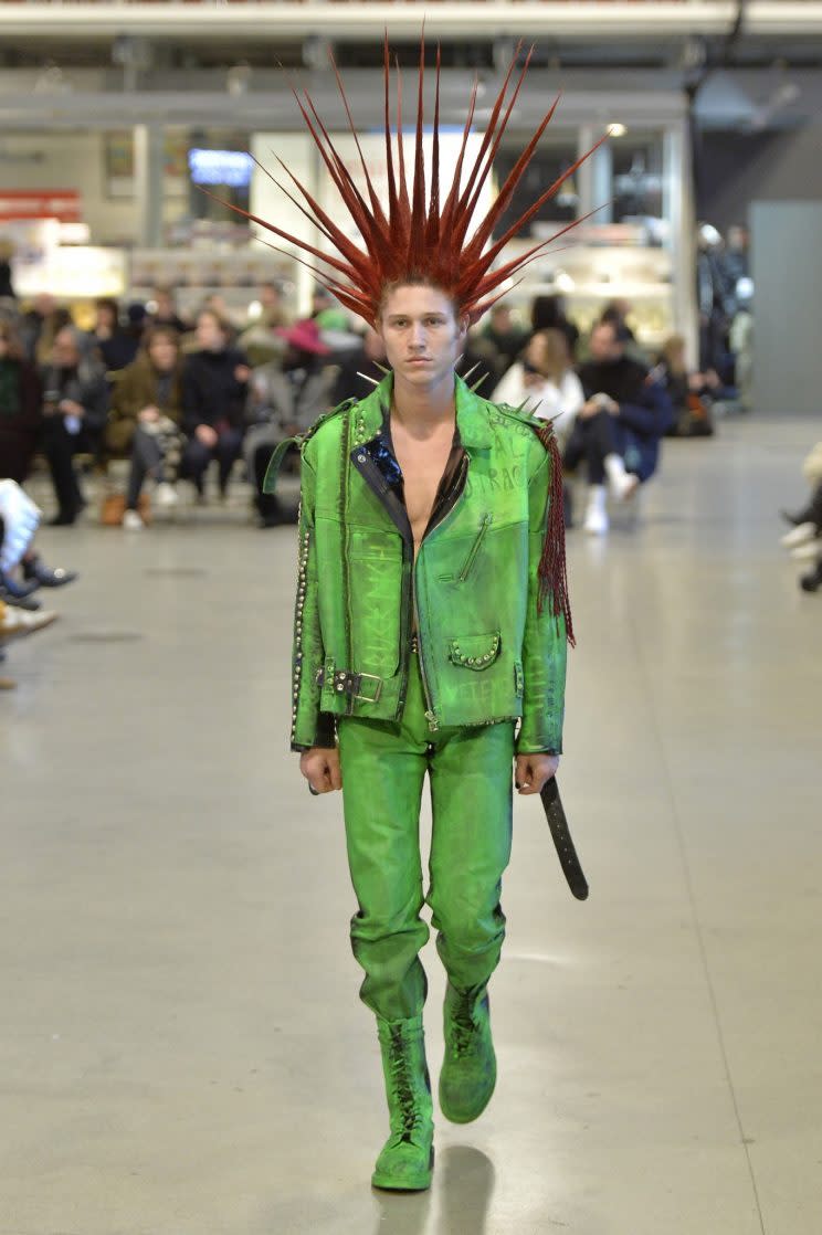 A model on the runway at the Vetements show in Paris. (Photo: Getty Images)