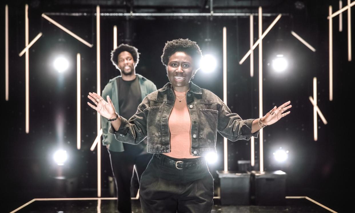 <span>Love and fate … Tosin Cole as Dre and Heather Agyepong as Des in Shifters at Bush theatre, London.</span><span>Photograph: Craig Fuller</span>