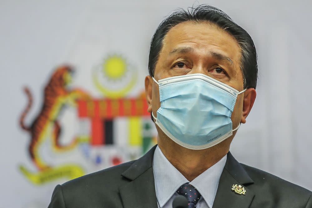 Health D-G Tan Sri Dr Noor Hisham Abdullah says the Rt value, or the average number of persons who would be infected by a Covid-19 positive person in Malaysia over a seven-day moving window, is 1.12 as of May 11. — Picture by Hari Anggara