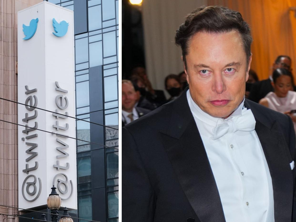 Twitter HQ and Elon Musk composite