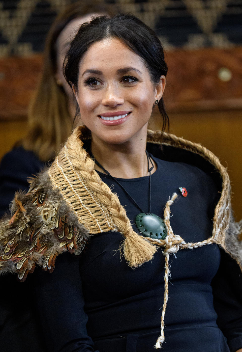 ROTORUA, NEW ZEALAND - OCTOBER 31:  Meghan, Duchess of Sussex  visits Te Papaiouru Marae for a formal powhiri and luncheon on October 31, 2018 in Rotorua, New Zealand. The Duke and Duchess of Sussex are on their official 16-day Autumn tour visiting cities in Australia, Fiji, Tonga and New Zealand.  (Photo by Pool/Samir Hussein/WireImage)
