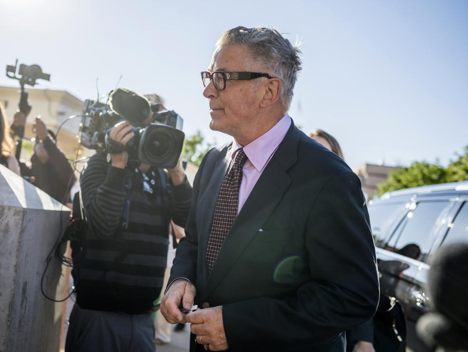 Actor Alec Baldwin arrives to District Court for jury selection in his involuntary manslaughter trial, in Santa Fe, N.M., Wednesday, July 10, 2024. (AP Photo/Roberto E. Rosales)