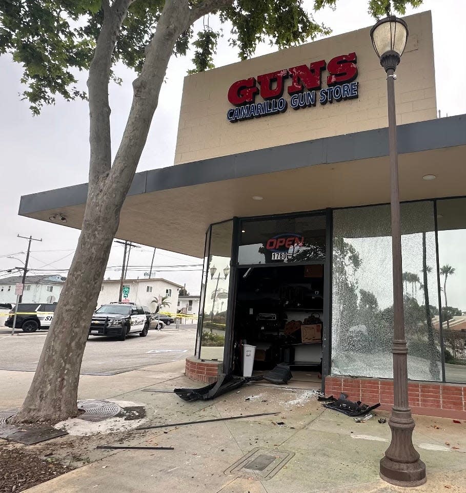 Federal authorities have charged six men in connection with a string of burglaries at firearms stores around Southern California, including at the Camarillo Gun Shop on July 1, when 63 firearms were stolen after a crew rammed the entry with a stolen vehicle.