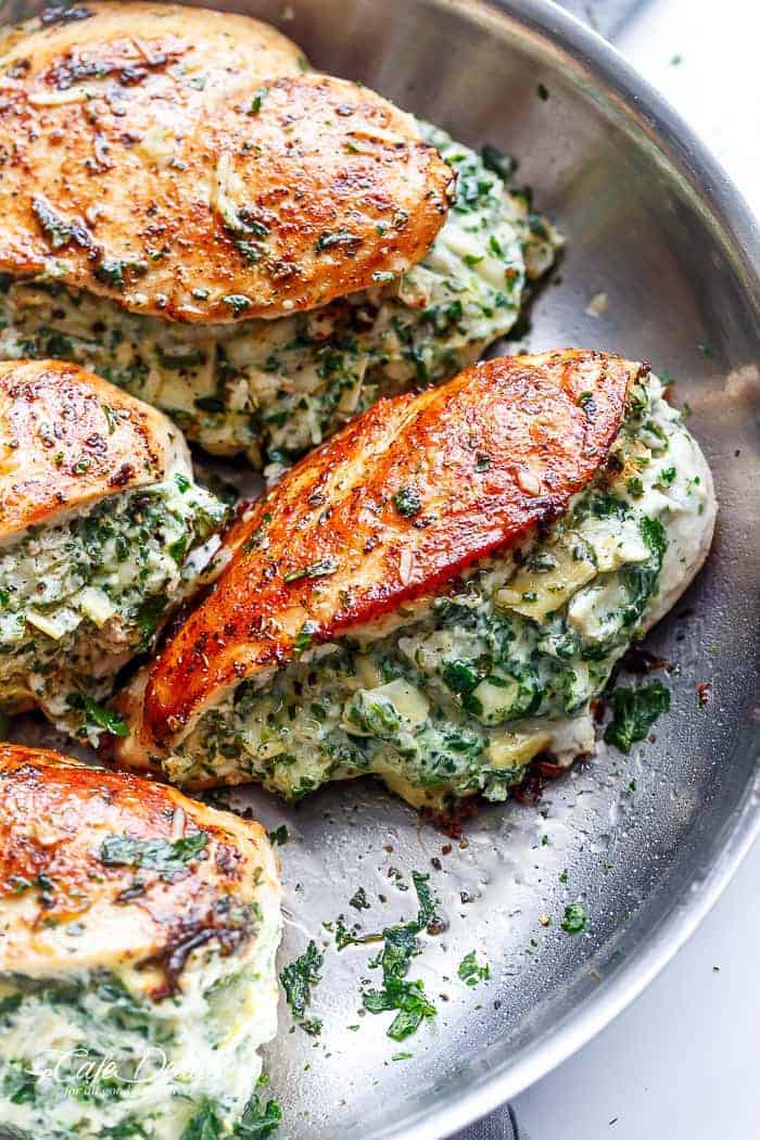 Spinach Artichoke Stuffed Chicken Breast from Cafe Delites