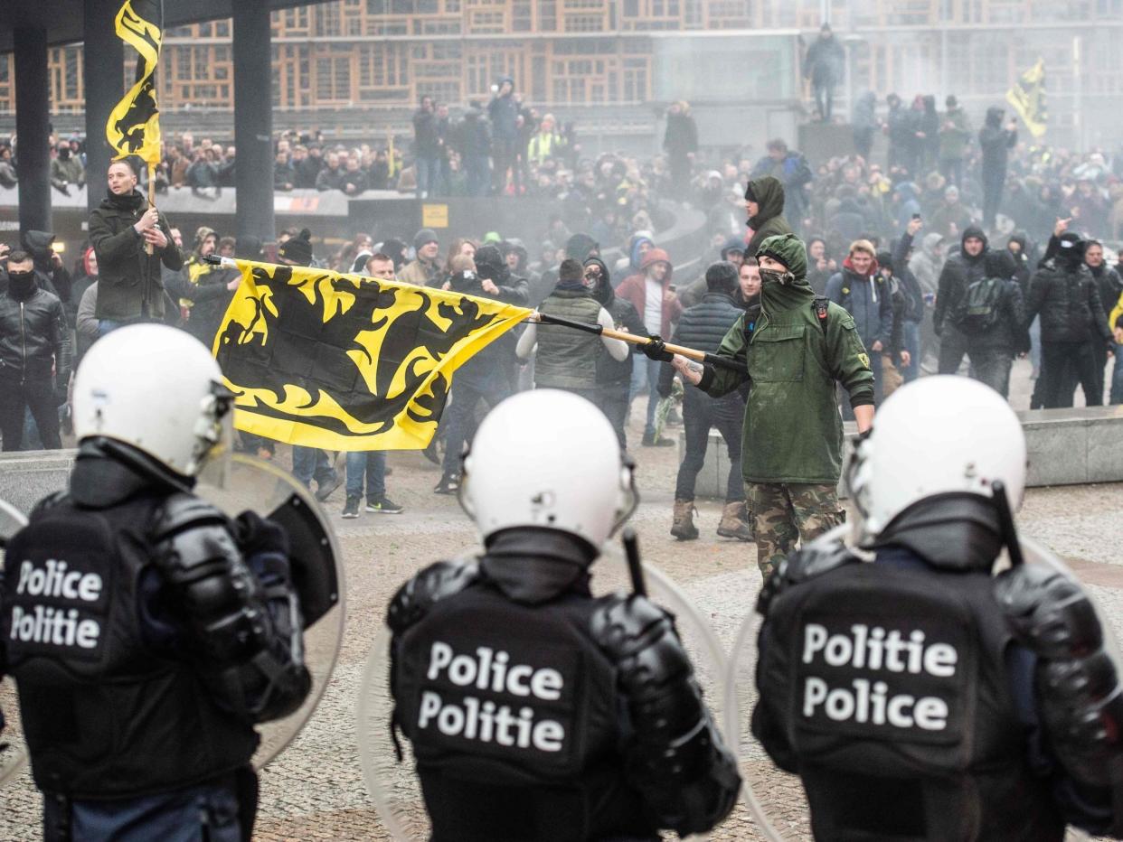 Demonstrators waved Flemish flag at rally in Belgian capital: AFP/Getty Images