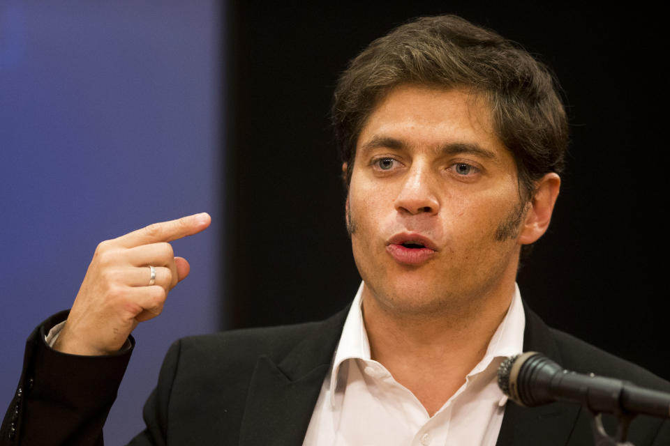 Argentine Economy Minister Axel Kicillof speaks during a news conference in Buenos Aires, Argentina, Wednesday, Jan. 29, 2014. Kicillof announced a deal with Argentina's largest retailers to the lower prices of consumer and household electronics that were raised during the recent currency devaluation. With Argentina’s peso on its sharpest slide in 12 years, Argentines are dealing with one of the world's highest inflation rates. (AP Photo/Victor R. Caivano)