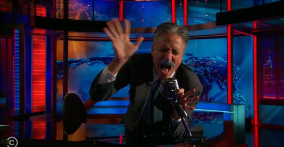 Jon Hamm introduces a montage of Jon Stewart's 'Daily Show' musical moments