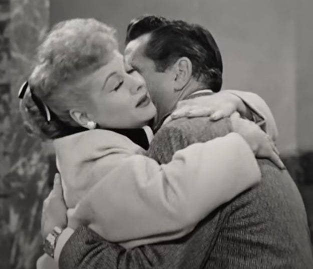 Lucy and Desi embrace in the "Lucy and Desi" trailer
