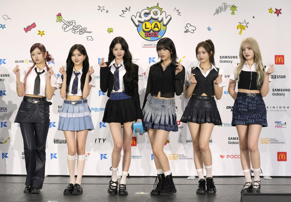 South Korean girl group IVE attends KCON at the Los Angeles Convention Center on Friday, Aug. 18, 2023. (AP Photo/Chris Pizzello)