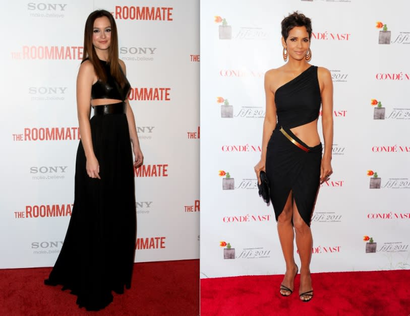 This is such a ridiculous comparison because both Leighton Meester (25) and Halle Berry (45) look so glam it's absurd. My point is just to remark that, wouldn't you think the styling would be the opposite when you think about their twenty-years age difference? You’ve got to love Halle’s confidence. (Valerie Macon/Getty & Andrew H. Walker/Getty)