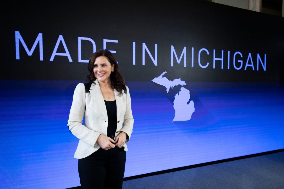 Michigan Governor Gretchen Whitmer poses for a photo after a General Motors event in Michigan on 25 January 2022 (Getty Images)