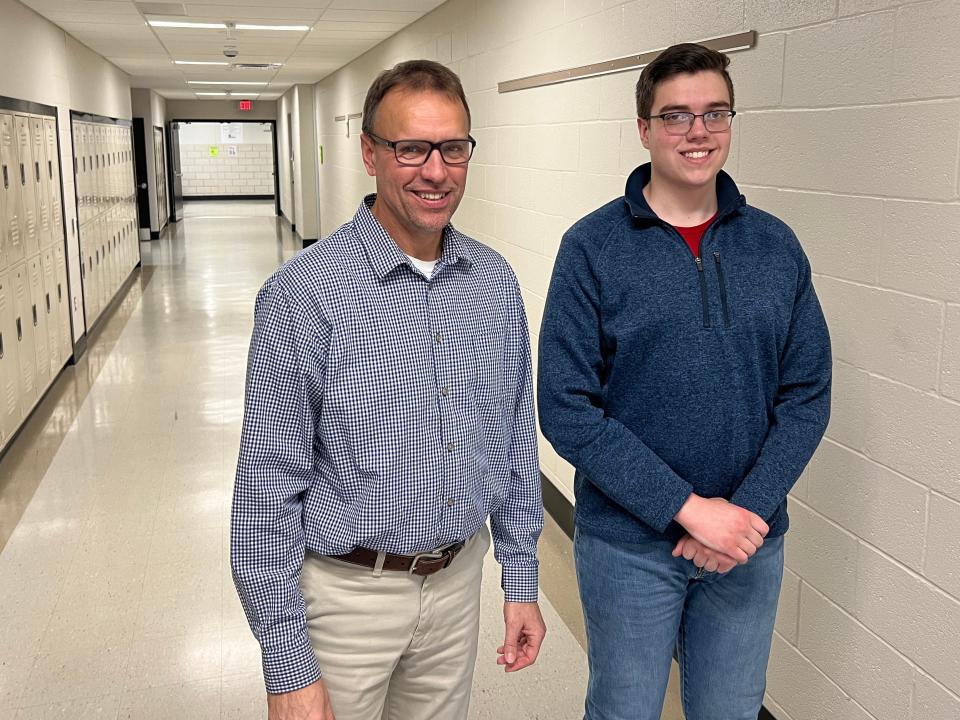 Aaron Walters with his teacher Steven Wiles at Susquehannock High School.