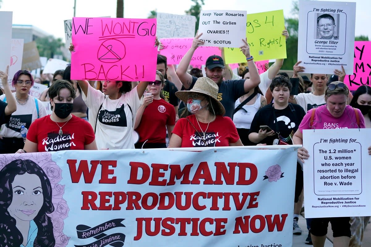 Protesters at the Arizona Capitol in Phoenix after the Supreme Court decision to overturn the landmark Roe v Wade abortion decision in June 2022 (Copyright 2022 The Associated Press. All rights reserved)