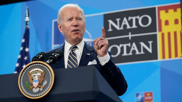 PHOTO: President Joe Biden speaks during a news conference on the final day of the NATO summit in Madrid, June 30, 2022.  (Susan Walsh/AP)