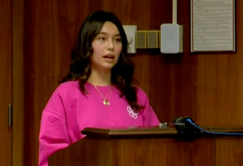 Hana St Juliana’s sister Reina speaks at Ethan Crumbley’s sentencing hearing (UA TODAY/Screengrab)