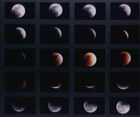 A composite of images form the January 2000 lunar eclipse captured by Victor Rogus.