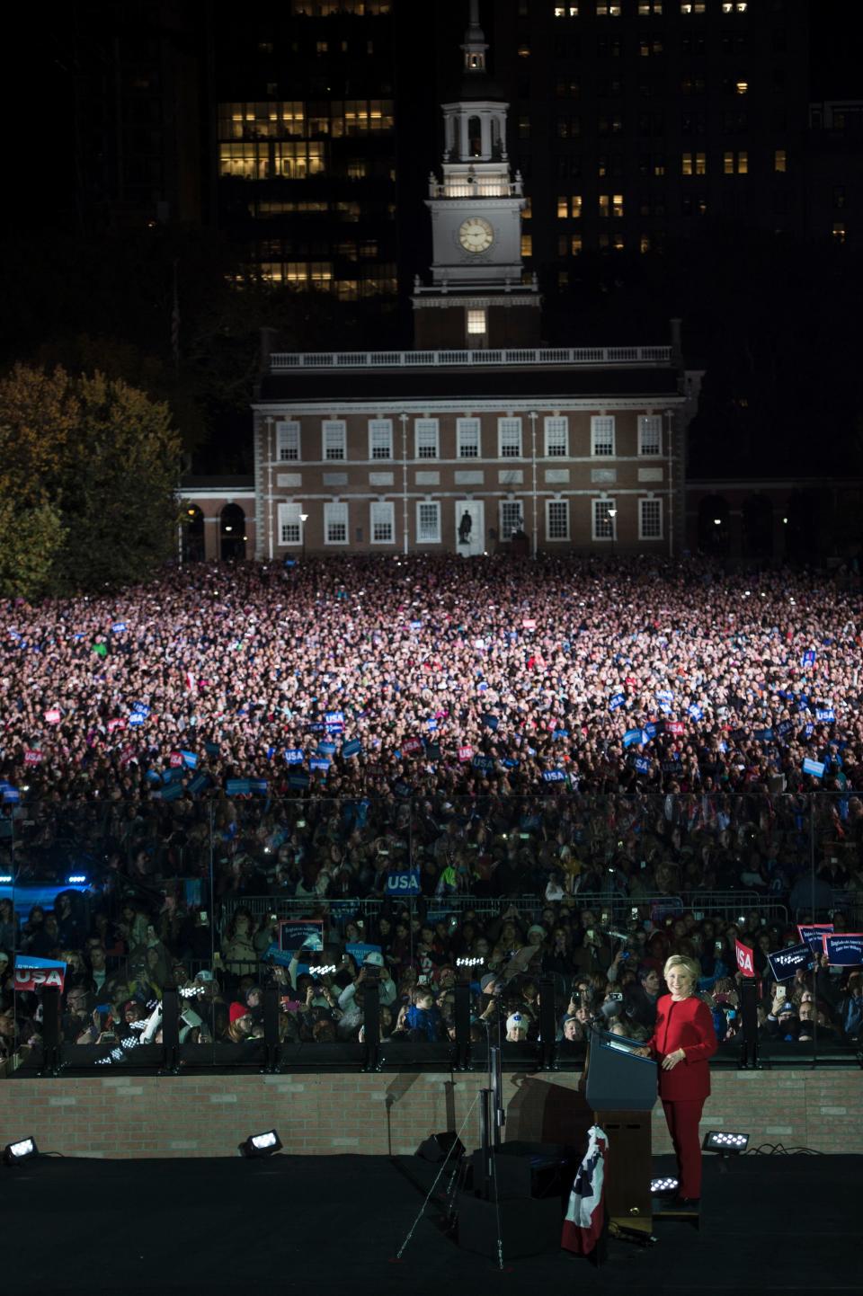 Hillary Clinton got a rock-star welcome from the&nbsp;crowd gathered at Independence Mall in Philadelphia.