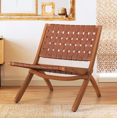 A woven faux leather chair