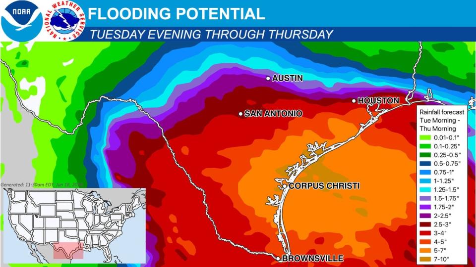 Heavy to excessive rainfall is predicted for much of South Texas (National Weather Service)