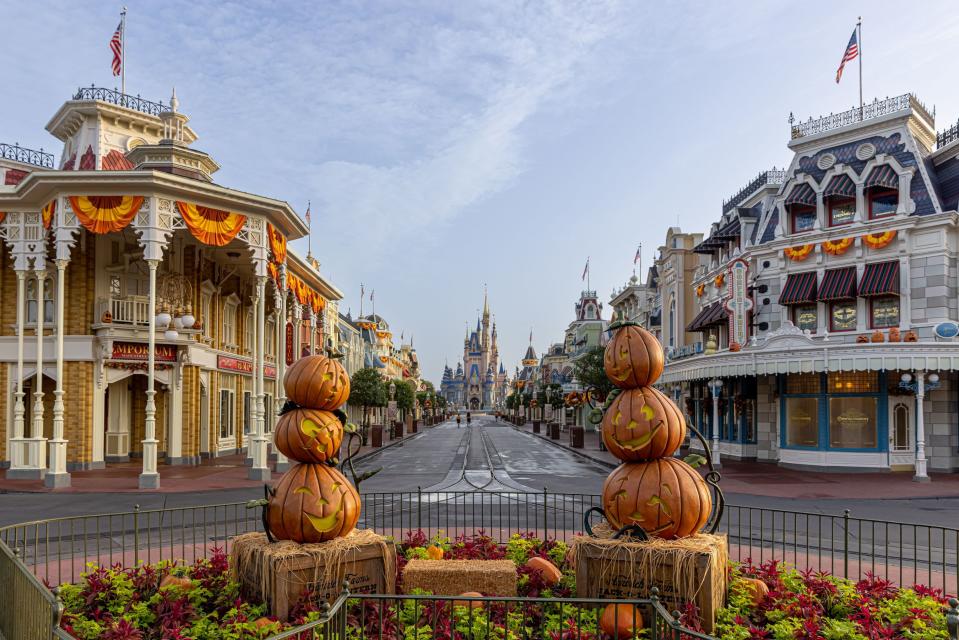 Festive autumn decor arrives in spooktacular fashion as the fall season descends on Magic Kingdom Park at Walt Disney World Resort on August 10, 2022 in Lake Buena Vista, Fla. (Courtney Kiefer, photographer)