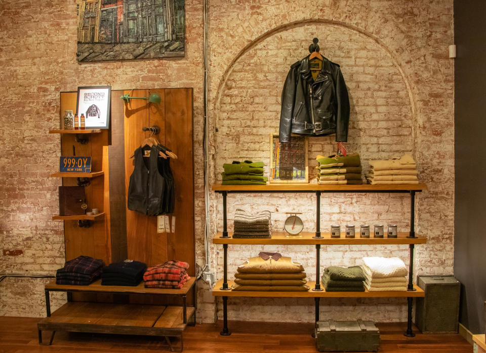 The Schott store in SoHo, with its exposed brick walls and lifestyle assortment.