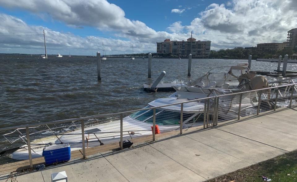 A man who attempted to ride out the storm in this died from injuries suffered when the boat was tossed around and slammed into the dock during the storm.