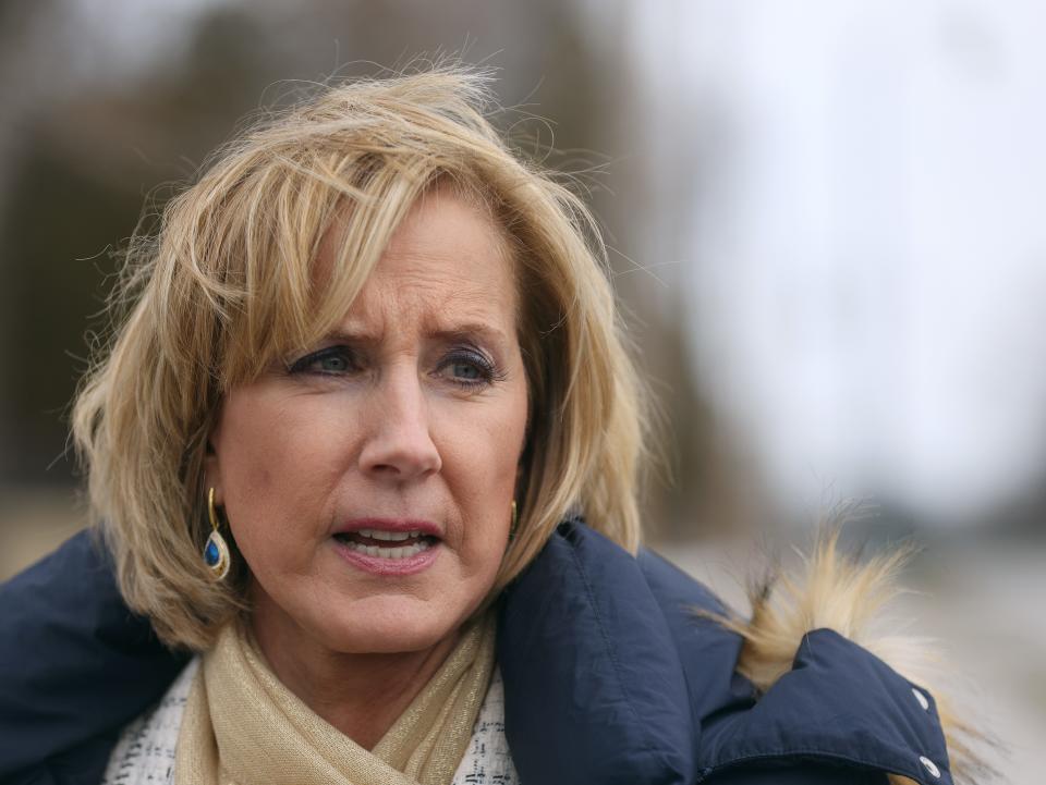 Congresswoman Claudia Tenney discusses norther border issues Friday outside the border patrol office on Pattonwood Drive in Irondequoit.