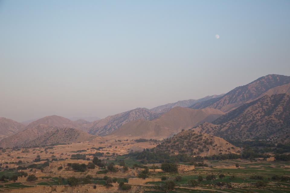 The moon rises over Pekha Valley, Achin District, Nangahar Province, Afghanistan, Sept. 3, 2017. (Cpl. Matthew DeVirgilio/Army)