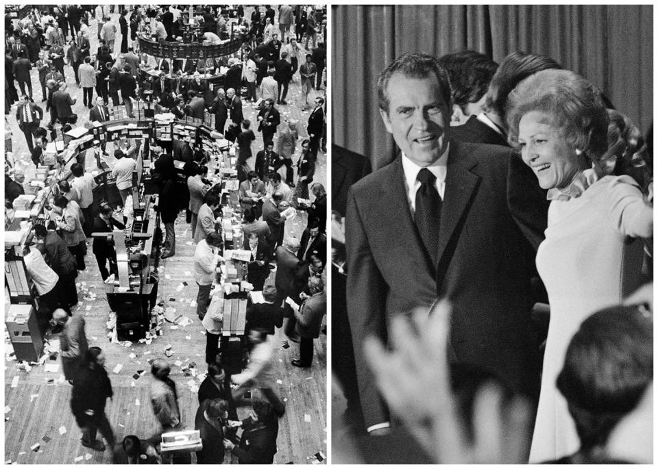 On Nov. 14, 1972, the Dow closed for the first time above 1,000 points. The week before, President Richard Nixon won re-election by a landslide. (AP Photo)