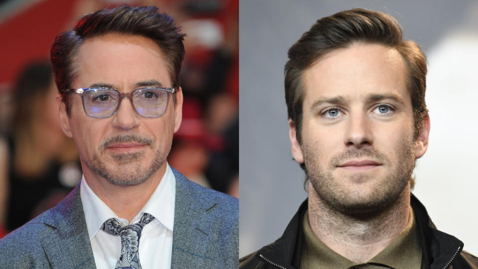 艾米漢默（Armie Hammer）爆出性醜聞後事業全毀，只有小勞勃道尼（Robert Downey, Jr）願意出手相救。（圖／達志影像）