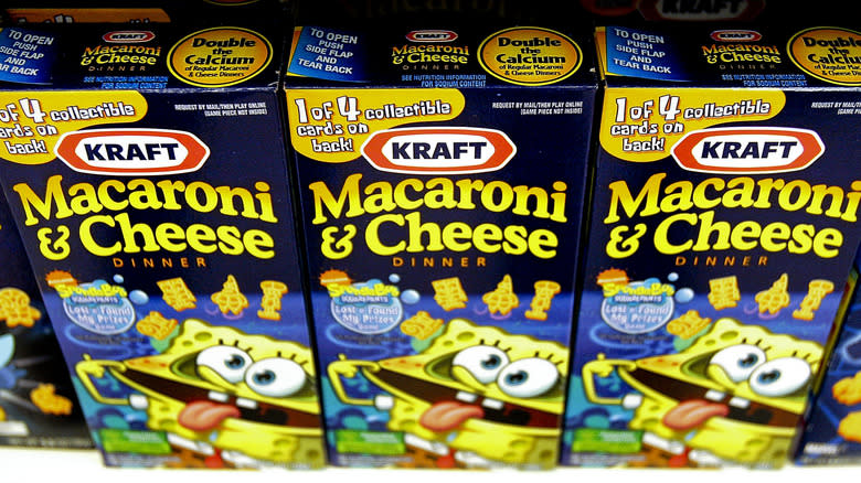 Boxes of Kraft Macaroni & Cheese on a shelf