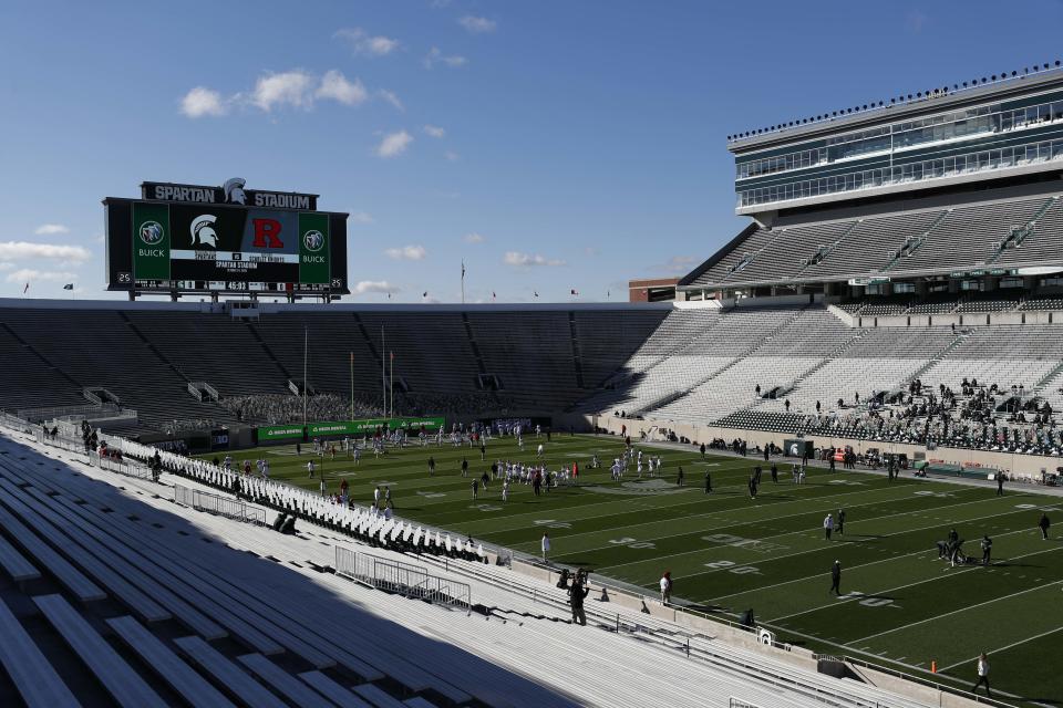 Oct. 24, 2020; East Lansing, Michigan; A view inside Spartan Stadium before the game between the Michigan State Spartans and the Rutgers Scarlet Knights. Raj Mehta-USA TODAY Sports