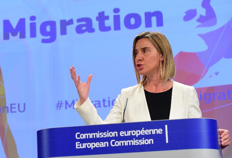 European Commission foreign policy chief Federica Mogherini presents the new European agenda on migration in Brussels on May 13, 2015