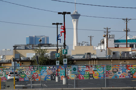 Artists praticipate in the changing landscape of the old Las Vegas down town area, Nevada, U.S., August 27, 2018. Picture taken August 27, 2018. REUTERS/Mike Blake