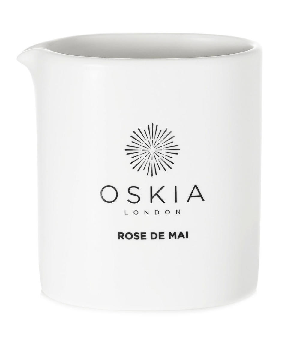 <p>Oskia Skin-Smoothing Massage Candle in Rose de Mai, $55, <a rel="nofollow noopener" href="https://www.net-a-porter.com/us/en/product/856274?cm_mmc=ProductSearchPLA-_-US-_-Homeware-Accessories-Oskia-Google&gclid=Cj0KEQiAuonGBRCaotXoycysvIMBEiQAcxV0nMUkXKkBJY2NqjxdSH333oHidBAiNtfQvFxe6hvN2lYaAmlK8P8HAQ" target="_blank" data-ylk="slk:net-a-porter.com;elm:context_link;itc:0;sec:content-canvas" class="link "><u>net-a-porter.com</u></a>.</p>