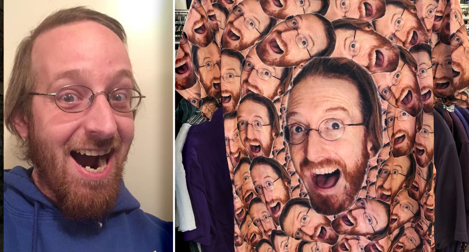 Zach Dodge was surprised to see his face on a T-shirt which was found at a thrift store. Source: Supplied