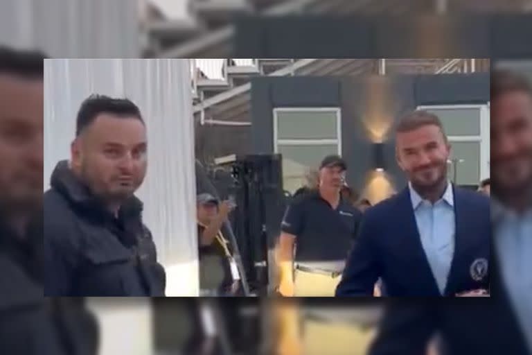 Matías Zacconi junto a David Beckham, al momento en el que el presidente del Inter Miami y su entorno arribaron al complejo deportivo