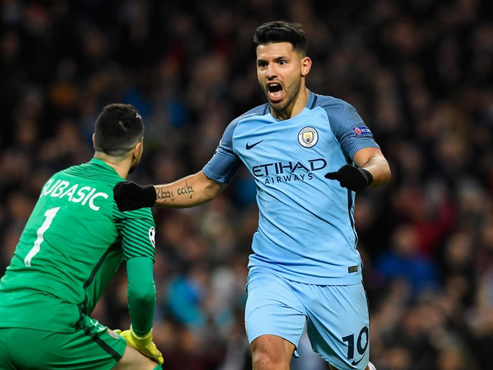 Sergio Aguero put City on terms with a fabulous volley (Getty)