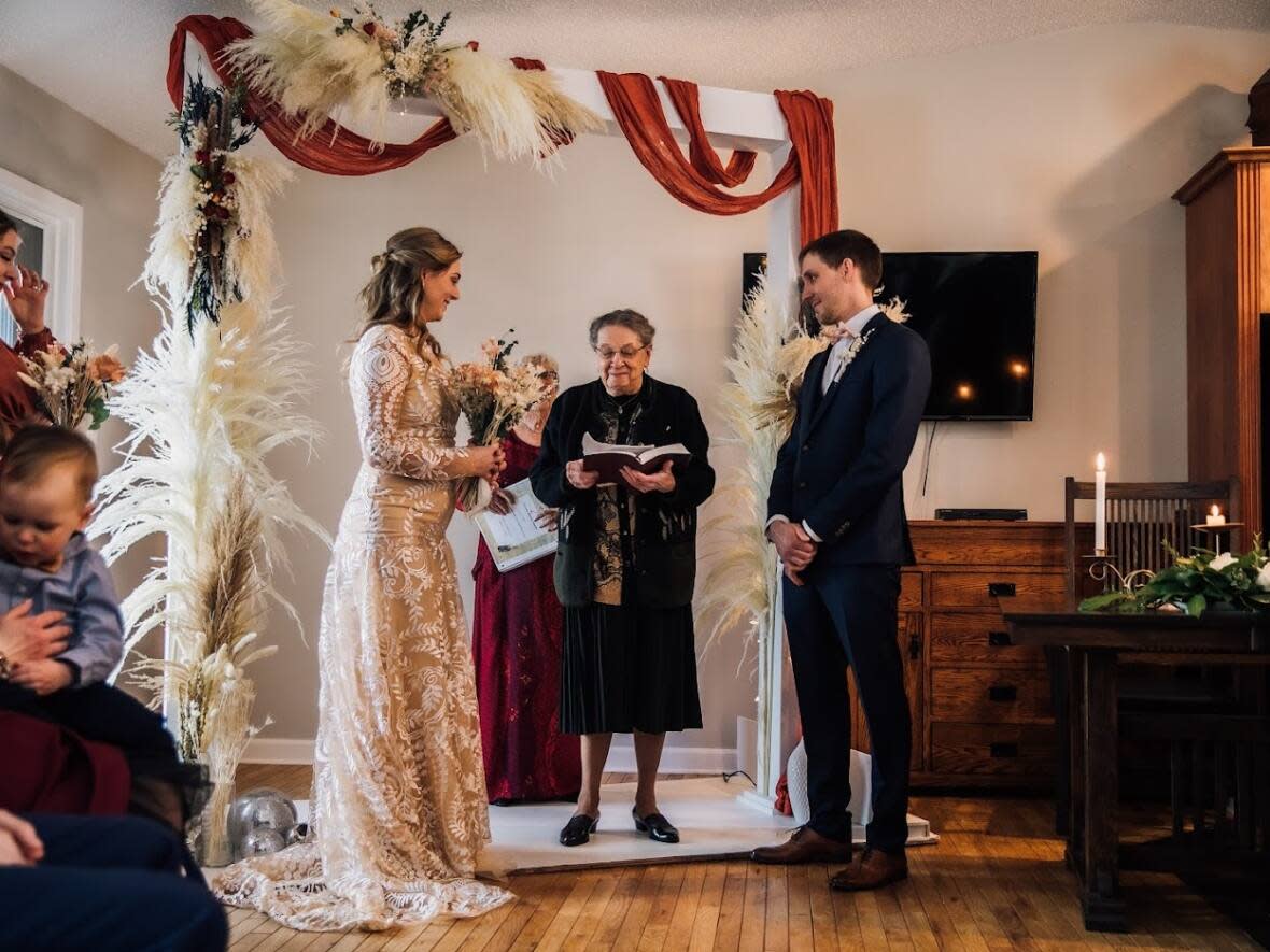 Tina Bartel Nickel and her husband held a small wedding ceremony in a personal residence in March. (Submitted by Tina Bartel Nickel - image credit)