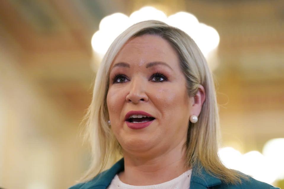 Sinn Fein Vice President Michelle O’Neill speaking to the media in the great hall following her meeting with Congressman Richard Neal at Parliament Buildings, Stormont, Belfast (Brian Lawless/PA) (PA Wire)