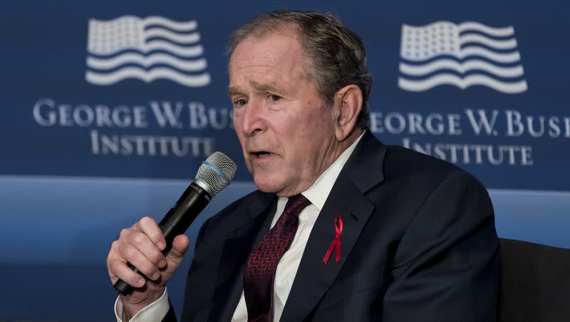 Former President George W. Bush speaks during an event to mark the 20th anniversary year of the President’s Emergency Plan for AIDS Relief, or  PEPFAR, at the U.S. Institute of Peace in Washington on Friday, Feb. 24, 2023.