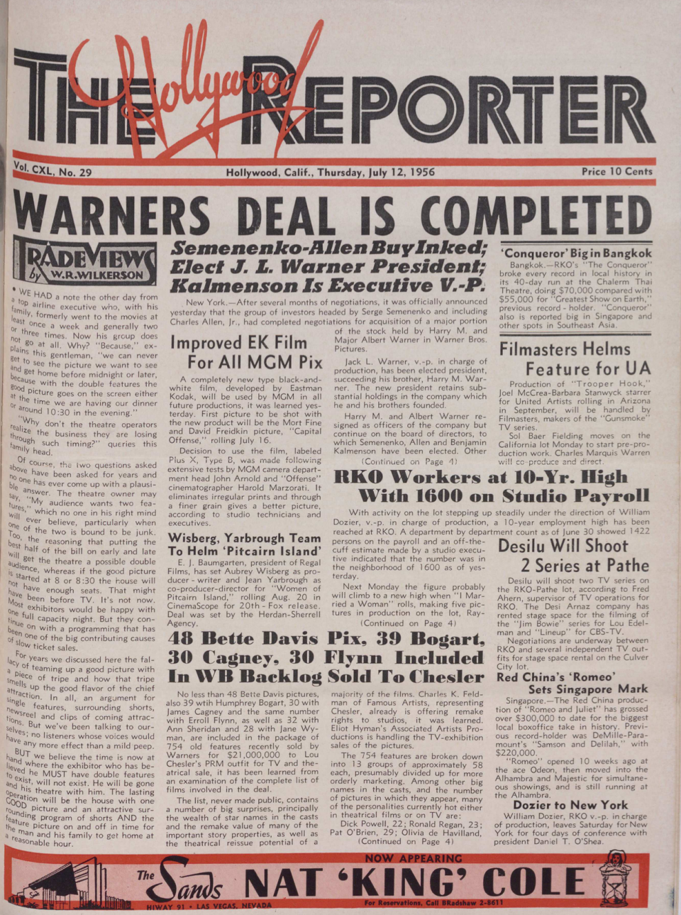 A sealed deal marked in the July 12, 1956 issue of <em>The Hollywood Reporter</em>.