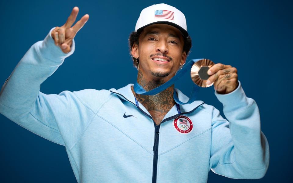 Nyjah Huston pictured with his Paris 2024 bronze medal before it started to tarnish