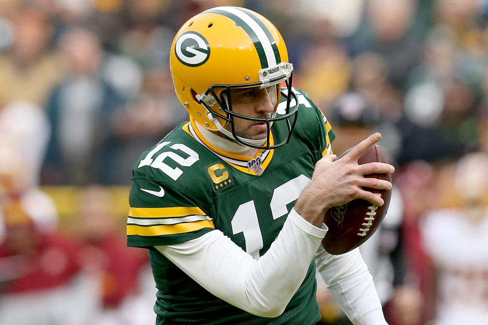 While he knows they have things to work on after sneaking past the Redskins on Sunday, Aaron Rodgers isn’t concerned. After all, the Packers are 10-3. (Dylan Buell/Getty Images)