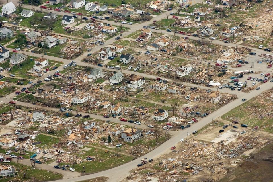 The 2008 Parkersburg tornado leveled the town after it tore through on May 25, causing extensive damage and killing nine people. AP