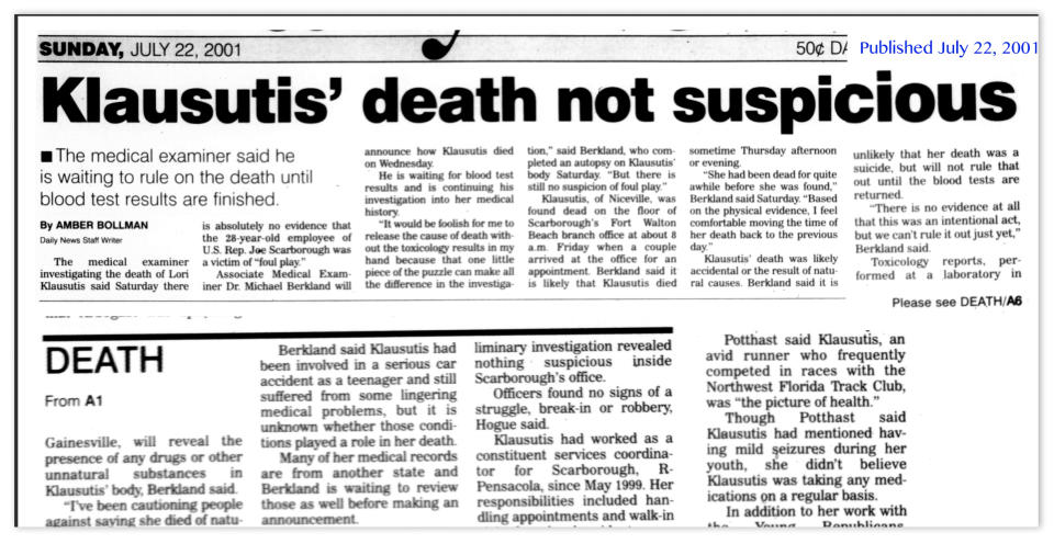 Headline from the Northwest Florida Daily News on July 22, 2001.