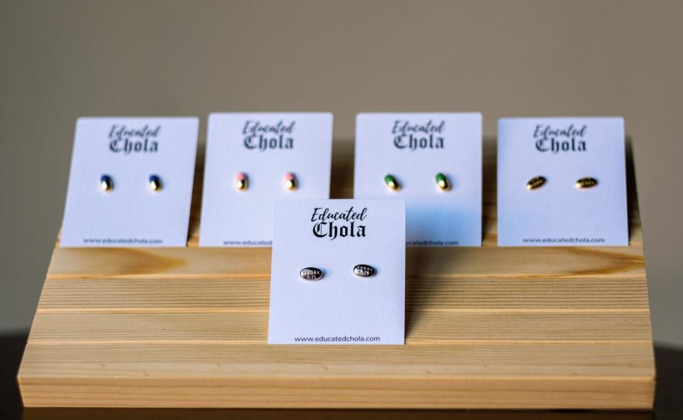 Educated Chola earrings on display.
