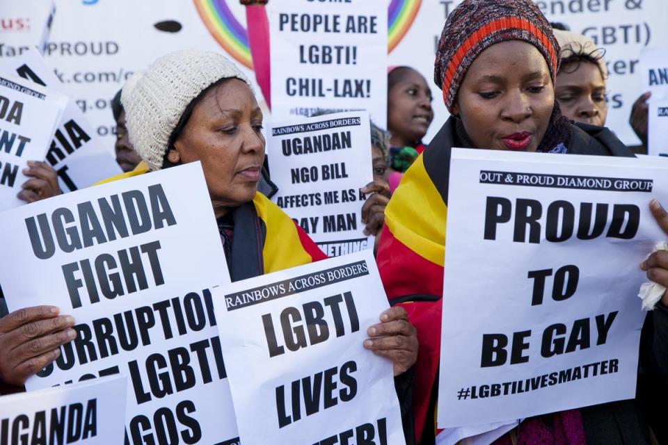 Protesters outside the Uganda High Commission urging President Yoweri Museveni not to sign the anti-LGBTI NGO bill in 2015 (Dinendra Haria / Shutterstock)